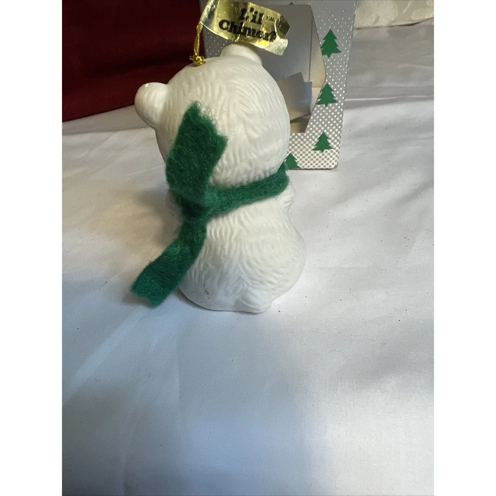 Vintage Jasco Lil Chimers Porcelain Polar Bear Bell Christmas Ornament